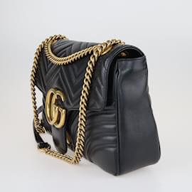 Gucci-Black Matellase Medium GG Marmont Shoulder Bag-Black