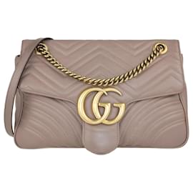 Gucci-Beige Matelasse Medium Marmont Shoulder Bag-Beige