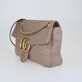 Gucci-Beige Matelasse Medium Marmont Shoulder Bag-Beige