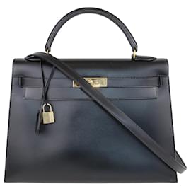 Hermès-Black Box Calf Kelly Sellier 32 GHW Bag-Black