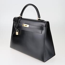 Hermès-Black Box Calf Kelly Sellier 32 GHW-Tasche-Schwarz