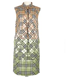 Burberry-Brown Plaid Print Midi Dress-Brown