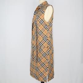 Burberry-Brown Plaid Print Midi Dress-Brown