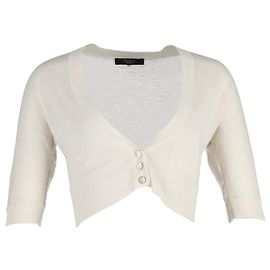 Kurzer, geknöpfter Cardigan von Max Mara Weekend aus cremefarbener Baumwolle Weiß Roh