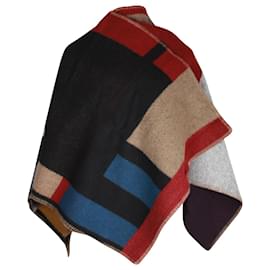 Burberry-Capa Poncho Color Block Burberry em lã multicolorida-Multicor