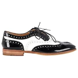 Church's-Church's Lace-Up Brogues in Black and White Patent Leather-Black