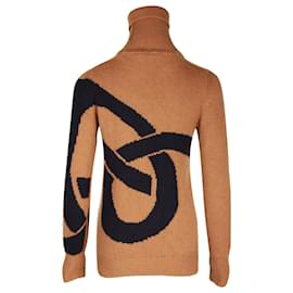 Victoria Beckham-Maglione dolcevita con catena intarsiata Victoria Beckham in cashmere color cammello-Giallo,Cammello