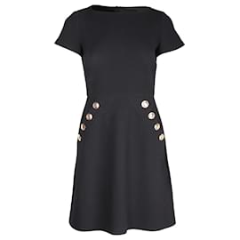 Moschino-Moschino Boutique Button Detail Mini Dress in Black Polyester-Black