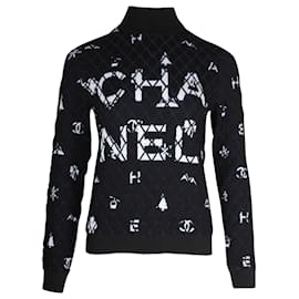 Chanel-Chanel Coco Neige Suéter de gola alta com logotipo em caxemira preta-Outro