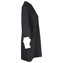 Victoria Beckham-Vestido recto con mangas de encaje de Victoria Beckham en lana negra-Negro