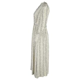 Sandro-Sandro Paris Shira Pintucked Printed Midi Dress in Cream Silk-White,Cream