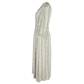 Sandro-Sandro Paris Shira Pintucked Printed Midi Dress in Cream Silk-White,Cream