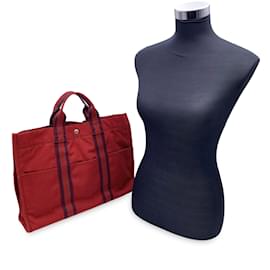 Hermès-Hermes Paris Vintage Red Canvas Cotton Fourre Tout MM Bag Tote-Red