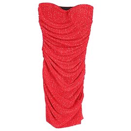Maje Ruched Polka Dot Strapless Mini Dress in Red Polyester Red