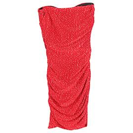 Maje-Mini-robe bustier froncée à pois Maje en polyester rouge-Rouge