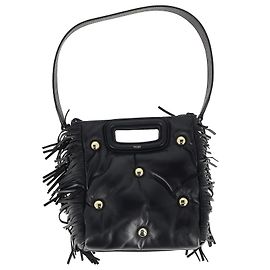 Borsa tote con frange Maje M in pelle di vitello nera Nero