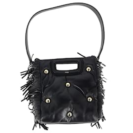 Maje-Maje M Fringed Tote Bag in Black calf leather Leather-Black