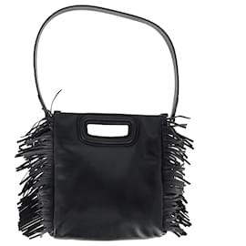 Maje-Maje M Fringed Tote Bag in Black Calfskin Leather-Black