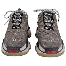 Balenciaga-Balenciaga x Gucci 'The Hacker Project' Triple S Sneakers in Beige Canvas-Other