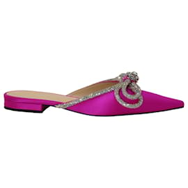 Mach & Mach-Mach & Mach Double Bow Crystal-Embellished Slippers in Pink Satin-Pink
