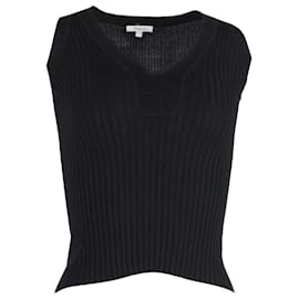 Max Mara-Max Mara Rib Knit Sleeveless Top in Black Silk-Black