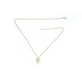 Chanel-CC Faux Pearl Drop Pendant Necklace-Golden