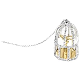 Autre Marque-Diamond Birdcage Pendant Necklace-Silvery