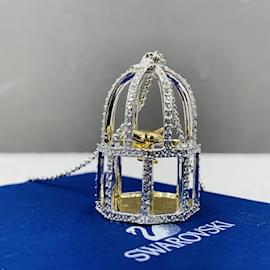 Autre Marque-Halskette mit Diamant-Vogelkäfig-Anhänger-Silber