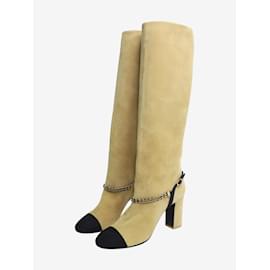 Chanel-Neutral suede chain detail knee-high boots - size EU 38.5-Other