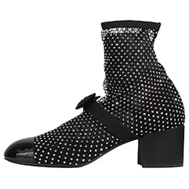Chanel-Chanel Black crystal embellished ankle boots - size EU 39-Black