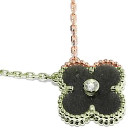 Van Cleef & Arpels-18Pendentif Onyx Alhambra Vintage en Or k-Doré
