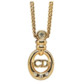 Dior-Dior Gold Logo Rhinestone Pendant Necklace-Golden