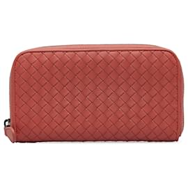 Bottega Veneta-Bottega Veneta Red Intrecciato Zip Around Long Wallet-Red