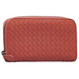 Bottega Veneta-Bottega Veneta Red Intrecciato Zip Around Long Wallet-Red