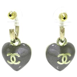 Chanel-Chanel Gold CC Resin Heart Drop Earrings-Golden
