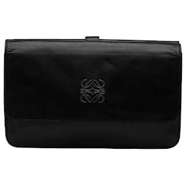 Loewe-Loewe Black Anagram Leather Clutch Bag-Black
