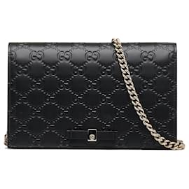 Gucci-Gucci Black Mini Guccissima Bow Signature Wallet on Chain-Black