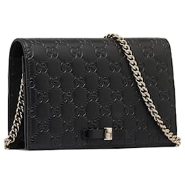 Gucci-Gucci Black Mini Guccissima Bow Signature Wallet on Chain-Black