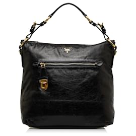 Prada-Prada Black Vitello Shine Shoulder Bag-Black