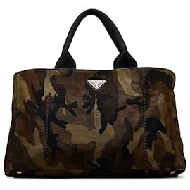 Prada-Prada Brown Canapa Camouflage Tote Bag-Brown,Other