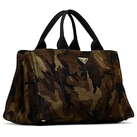 Prada-Prada Brown Canapa Camouflage Tote Bag-Brown,Other
