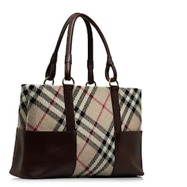 Burberry-Burberry Brown Supernova Check Wool Tote Bag-Brown,Beige