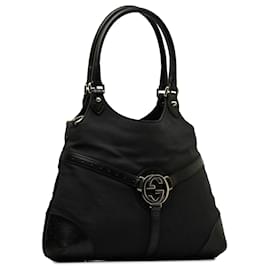 Gucci-Gucci Black Canvas Reins Shoulder Bag-Black
