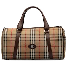 Burberry-Burberry Brown Haymarket Check Boston Bag-Brown,Beige