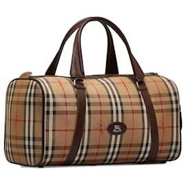 Burberry-Burberry Brown Haymarket Check Boston Bag-Brown,Beige