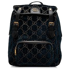 Gucci-Gucci Blue GG Velvet lined Buckle Backpack-Blue,Dark blue