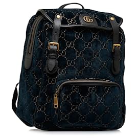 Gucci-Gucci Blue GG Velvet lined Buckle Backpack-Blue,Dark blue
