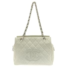 Chanel-Chanel White Petite Caviar Timeless Shopping Tote-White