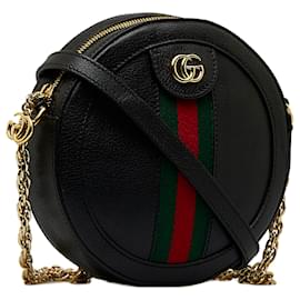 Gucci-Gucci Black Mini Round Ophidia Leather Crossbody Bag-Black
