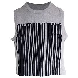 Alexander Wang Top corto sin mangas con estampado de código de barras en algodón gris Gris